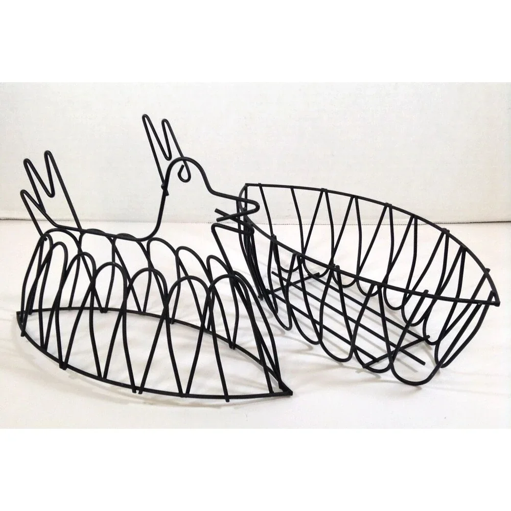 Vtg Wire Chicken Hen Egg Basket Black Farmhouse Country Homestead Kitchen 11x5x9